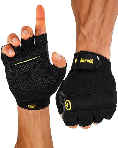Workout Gloves for Men & Women - Fingerless Padded Weight Lifting Gloves with Non-Slip Grip & Short Wrist Design, Gym Glove for Training, Exercise, Cycling, and Fitness - size: Large