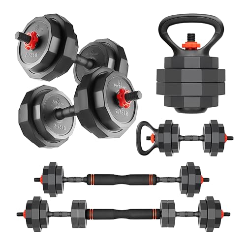 AmStaff 3-in-1 Adjustable Dumbbell, Kettlebell, Barbell Set, 2-43lbs, 12 Weight Levels, Compact Multifunctional Home Gym, Enhanced Transition, Safety Lock, Nonslip Handle