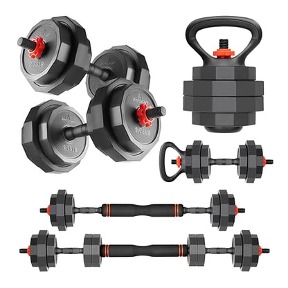 AmStaff 3-in-1 Adjustable Dumbbell, Kettlebell, Barbell Set, 2-43lbs, 12 Weight Levels, Compact Multifunctional Home Gym, Enhanced Transition, Safety Lock, Nonslip Handle