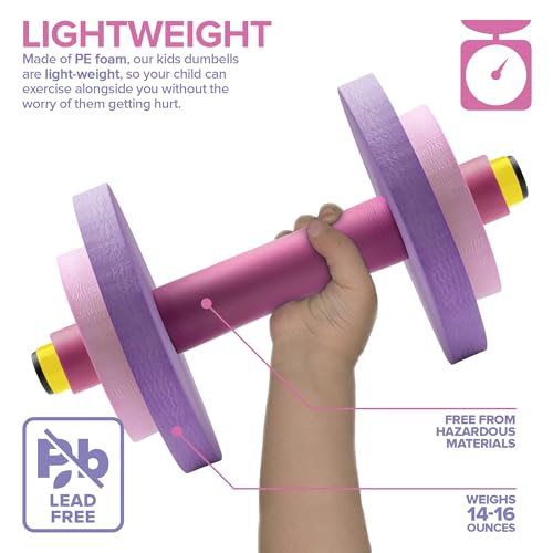 Modern Innovations Kids Weight Set (2 Pack) Toy Dumbbells, Baby Dumbbell Workout Weights, Fun Fitness and Exercise Equipment for Toddlers (Pink & Purple) - color: Pink/Purple, style: Dumbbells