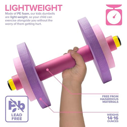 Modern Innovations Kids Weight Set (2 Pack) Toy Dumbbells, Baby Dumbbell Workout Weights, Fun Fitness and Exercise Equipment for Toddlers (Pink & Purple) - color: Pink/Purple, style: Dumbbells