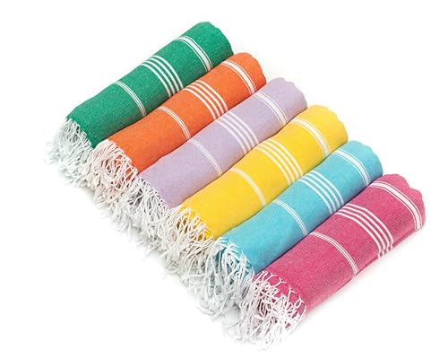 HAVLULAND Turkish Beach Towels, Set of 6, Oversized 72" x 40", 100% Cotton - color: Rainbow, size: 6 Pack
