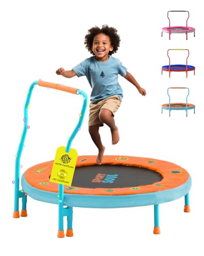 SPORTSOUL Mini Trampoline for Kids 3-6 with Super Safe Foam Handle Bar - color: Orange & Sky Blue