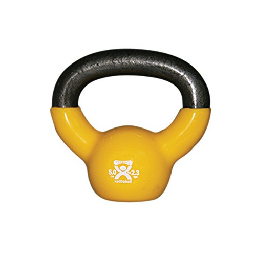 CanDo Kettle Bells, Vinyl Coated and Color Coded Kettle Bell for Rehabilitation, Strength Training, and Toning, 5 lbs, Yellow - size: 5.1 Pounds