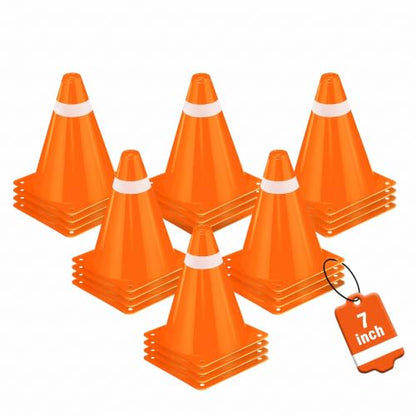 12 Pack 7 Inch Orange and White Cones Versatile Parking Cones,Traffic Cones,Dog Agility Cones,Soccer Cones for Training for Field,Driveway,Event Use