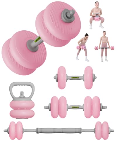 kisnbld Adjustable Dumbbell Set, 35/45/62LBS SoftShell Weight Set with Connector 4-IN-1 Dumbbell Set Used as to Barbell & Kettlebell for Home Gym, Fitness Exercise for Men Women Beginners - color: Pink-35 LB