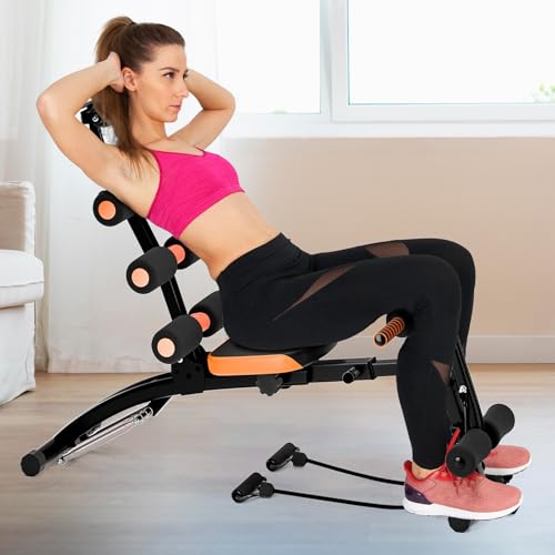 6 in 1 Ab Machine for Home Gym, Multi-Functional Adjustable Workout Bench with Leg Extension, 360° Twisting Seat, Pedal, Ab Crunch Machine for Total Body Workout