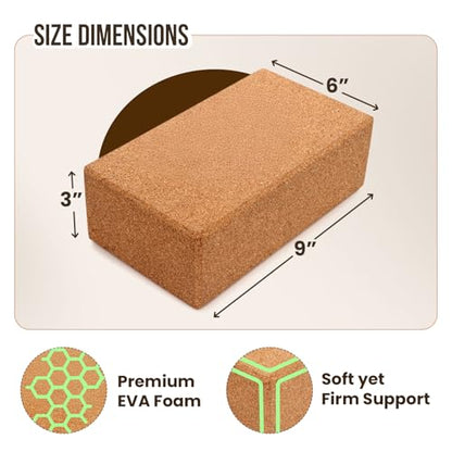 Eco-Friendly Cork Yoga Block Single, High-Density, Slip-Resistant by MHW - LIVE WELL
