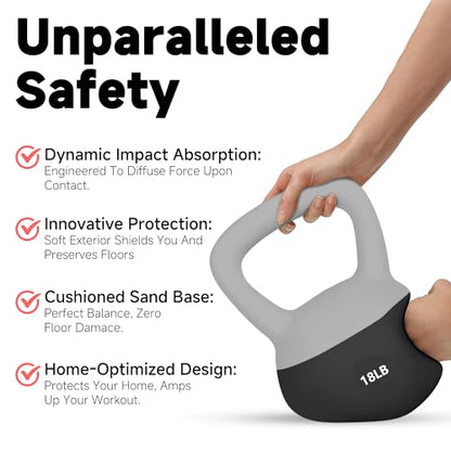 Leikefitness Soft Kettlebells,Sand Filled Weights for Women and Men,Color Coded Anti Slip Soft Kettlebells,Home workout