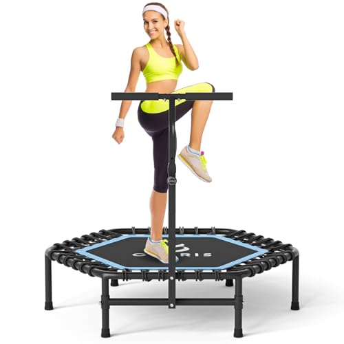 45'' Rebounder Trampoline for Adults - Max Load 450lbs, Trampoline with Adjustable Foam Handle Indoor/Outdoor Fitness Body Exercise - color: Blue
