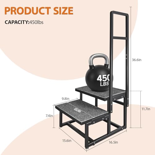2-Step Stool with Handle for Elderly, Heavy Duty Non-Slip Step Stool for High Beds/Bathtub/Kitchen, Wide Anti-Slip Platform, Supports 450 lbs