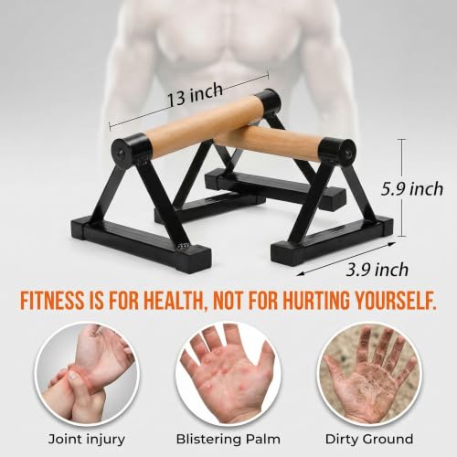 TOPZEA Wood Parallettes, Steel Push Up Bars for Calisthenics, 600 lbs