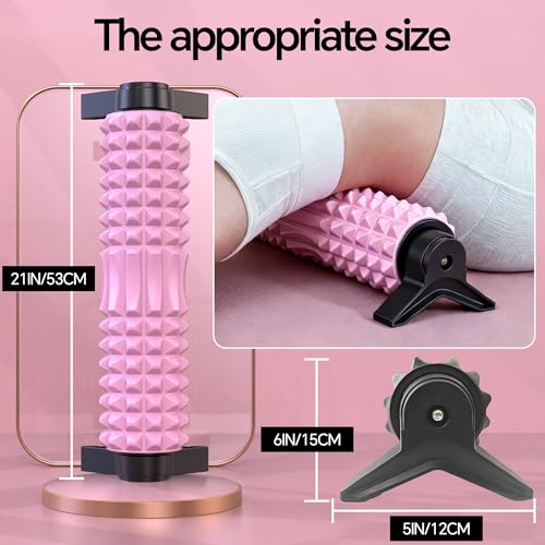 Foam Roller with Detachable Stand, 18” Deep Tissue Massage Roller, Beginner-Friendly Support Design for Muscle Recovery, Home Workout & Fitness - Pink - color: Pink