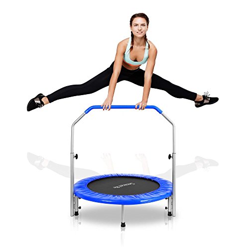 Updated: Serenelife Portable & Foldable Trampoline - 40" in-Home Mini Rebounder with Adjustable Handrail, Fitness Body Exercise - AZSLSPT409