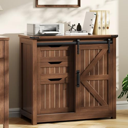 Vabches Lateral Filing Cabinets with Adjustable Shelf, Walnut - color: Walnut, size: 3 Drawers