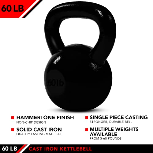 JFIT Cast Iron Kettlebell – Single Weight, Flat Bottom, Polished Handle | Men & Women | CrossFit, Cardio & Strength Training - size: 60.0 Pounds