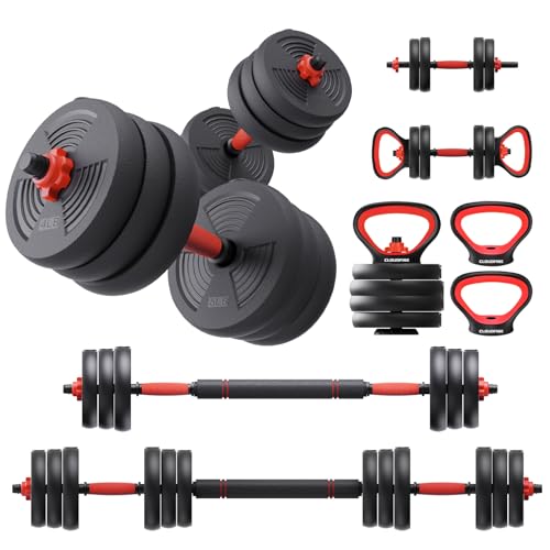Cloudfire Adjustable Dumbbells Set, 60LB Free Weights set with Connector, 5 in 1 Dumbbell Set used as Kettlebells, Barbell, Push up Stand, Fitness Exercise for Home Gym Suitable Men/Women