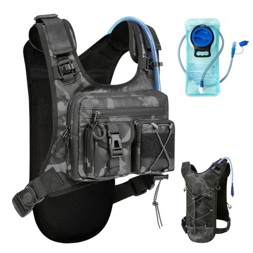 USA Patent Running Hydration Vest Backpack, Lightweight Chest Pack with 2.0L Water Bladder Bag Daypack for Hiking Running Cycling Race Marathon for Women Men - color: Camo