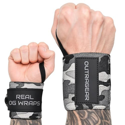 18" OG-Grade Wrist Wraps for Weightlifting – Heavy Duty Wrist Support with Thumb Loop & Lockdown Strap – Wrist Straps for Powerlifting, Bench Press & Gym Training - color: Camo grey