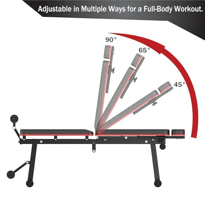 Adjustable Weight Bench, Foldable, Incline/Decline/Flat, Full Body Workout, Extended Head Design, 660 lbs/300 kgs Capacity