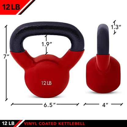 JFIT Kettlebell Weights Vinyl Coated Iron - style: 12lb (Red)