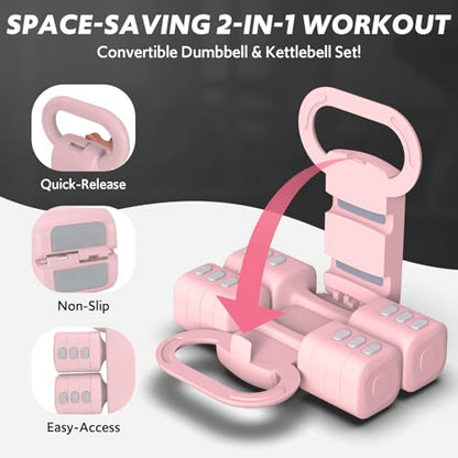 Adjustable Dumbbell Set of 2, 4 in 1 Free Weights Dumbbells Set for Women with Fast Adjustment, Each 2lb 3lb 4lb 5lb Hand Weights Set for Home Gym & Outdoor Exercise Training - color: Pink