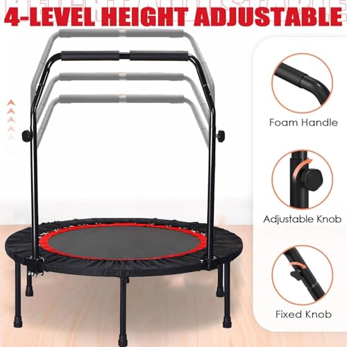 40" Foldable Mini Fitness Rebounder with Adjustable Foam Handle, Max Load 330lbs, Indoor Cardio Exercise Rebounder for Adults