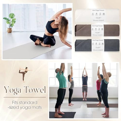 3 Pack Hot Yoga Mat Towel Non Slip Microfiber Pilates Towel with Grip Dots & Elastic Straps, 72" x 26" Absorbent Sweat Anti-Slip Hot Yoga Gym Mat for Fitness Workout(Beige Dark Gray Coffee) - color: Beige Dark Gray Coffee