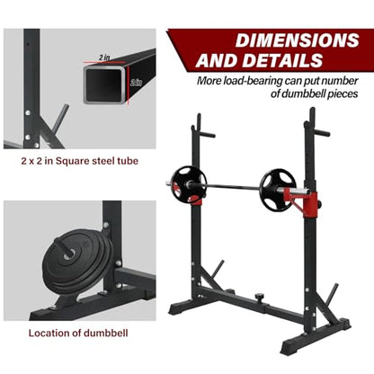 Adjustable Squat Rack Stand with Barbell Rack, Weight Plate Holder, J Hooks,Dip Bar Station for Bench Press Strength Training Max Load 550LBS Suitable