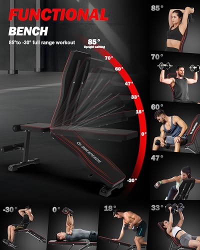 Adjustable Weight Bench Workout Bench for Home Gym, Foldable Workout Bench 700LBS Weight Capacity for Full Body Strength Training,Incline Flat Decline Sit-up Bench (2 Resistance Bands)