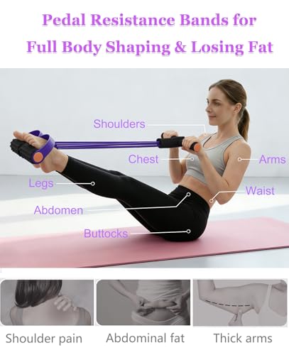 Pedal Resistance Bands with Handles, Multifunction Tension Rope for Arm, Leg, Waist and Shoulder Training