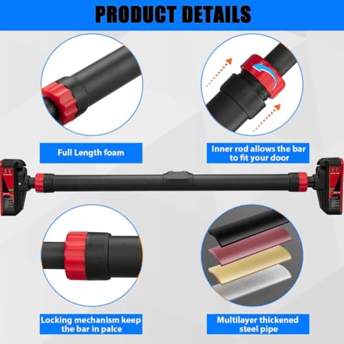 Garvee Pull Up Bar for Doorway,Adjustable Chin Up Bar for with Level Meter - color: Red and Black