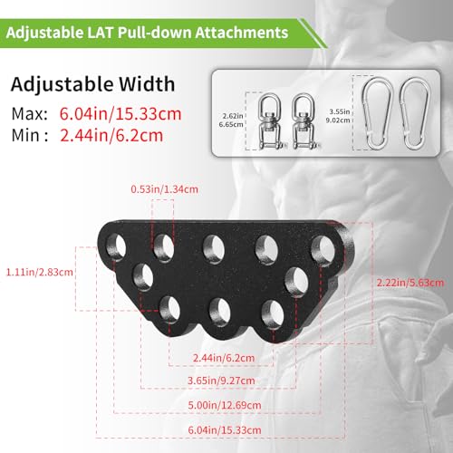 Multi-Grip LAT Pull Down Bar Hardened Powder-Coated Finish, 360° Rotating Stainless Steel Adapter, Neutral & Wide Grip Spreader Bar for Pulley System Gym & Cable Machines - color: BLACK-6in