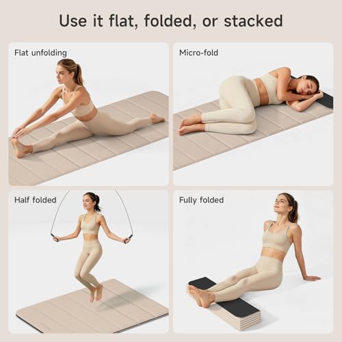 12-Fold POE Yoga Mat 75x26x0.4 Inches – Non-Slip, Compact & Workout-Friendly for Yoga, Pilates, Strength Training & Meditation - color: Milk coffee+Black