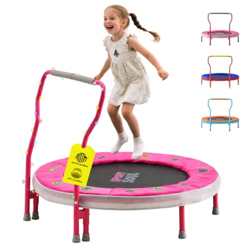 SPORTSOUL Mini Trampoline for Kids 3-6 with Super Safe Foam Handle Bar - color: Pink