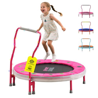 SPORTSOUL Mini Trampoline for Kids 3-6 with Super Safe Foam Handle Bar - color: Pink