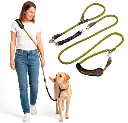 Bungee Rope Handsfree Leash for 1 Dog - Demovable Slip Lead - Waist or Hip Belt Leash for Dog Walking, Running, Carnicross - Medium & Large Breeds - color: Green Range