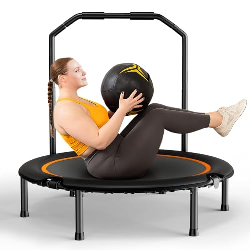 Zupapa 48" Foldable Rebounder, 550LBS Fitness Trampoline with Durable Bungees, Adjustable Handl, Stable & Quiet Exercise Rebounder for Adults, Great Mini Trampoline for Indoor/Garden Workout