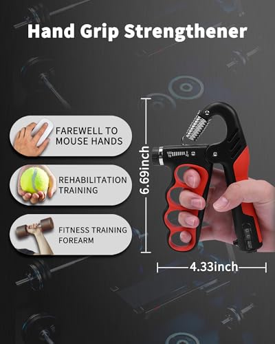 Hand Grip Strengthener & Hand Gripper, ProGrip Strength Trainer with Adjustable Resistance 11-220 LBS, Forearm Strengthener Kit for Home Gym, Rehab & Recovery Training