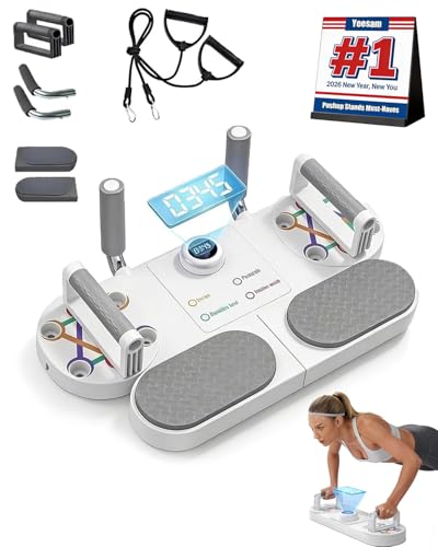 3-in-1 Multifunctional Push-Up Board for Home Gym, Portable Strength Training Equipment with Resistance Bands, Timer Counter, Foldable Pushup, Elbow Pads & Handles, Chest Arm Core Shoulder Workout - color: White