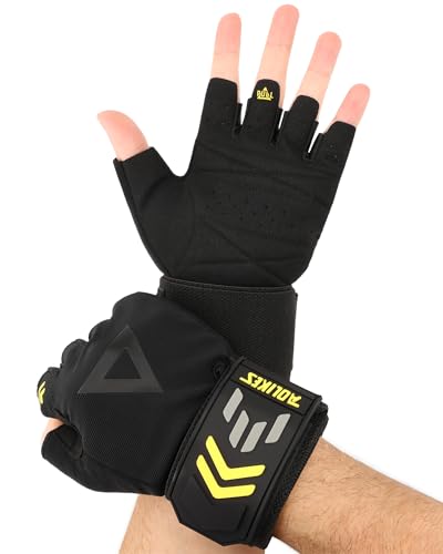 2-in-1 Workout Gloves, Weight Lifting Gloves with Wrist Wrap Support for Men & Women, Ventilated Fingerless Padded Gym Glove for Weightlifting Pull-Ups & Fitness Training - size: Medium