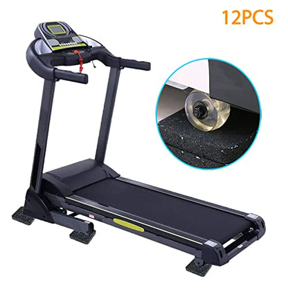 Treadmill Mat Pads - 12 PCS Bulk Pack High Density Rubber Squares for Multiple Exercise Equipment - Anti-Vibration Noise Dampening Pads for Rower, Stationary Bike, Weight Bench - size: 3.94" x 3.94" x 0.5"