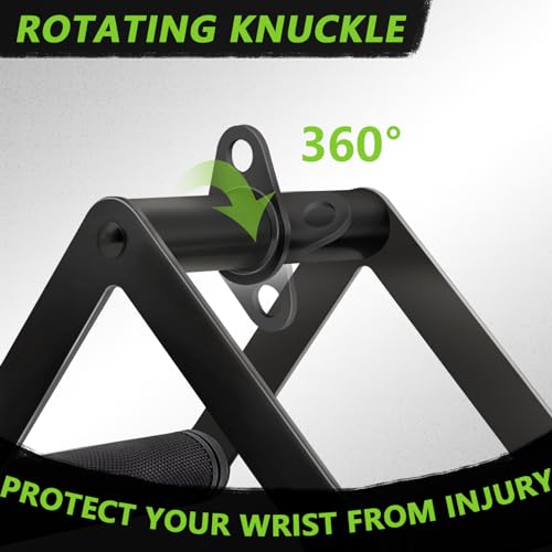 Double D Row Handle Cable Attachment for Weight Workout, Steel with Non-Slip Rubber Grip (Black)