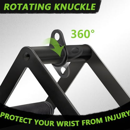 Double D Row Handle Cable Attachment for Weight Workout, Steel with Non-Slip Rubber Grip (Black)