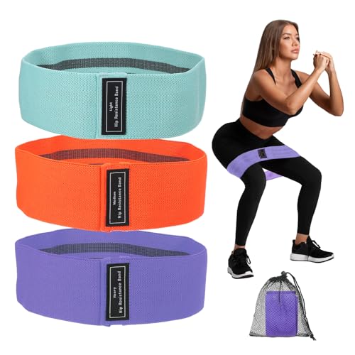 PATIKIL Booty Resistance Bands for Working Out Non-Slip Workout Elastic Fabric Resistance Loops with Bag and Instruction - color: Green, Orange, Purple