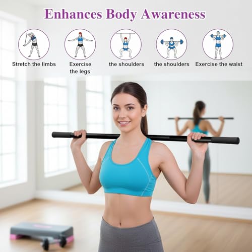 5ft Yoga Stick, Sturdy Steel Stretching Stick with Non-Slip Ends & Foam Handles for Mobility, Flexibility | Exercise Pole for Fitness, Posture Correction
