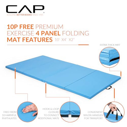 CAP Barbell All Purpose Folding Anti Tear Exercise Training Aerobic Fitness Gym & Gymnastics Balance Mat | Multiple colors - color: Blue, style: 10' x 4' x 2.0" Thick