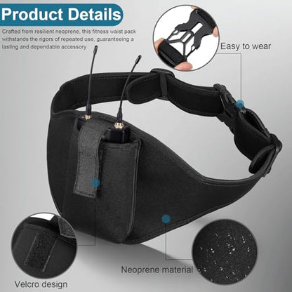 MAGICLULU Microphone Waist Belt Adjustable Fitness Mic Carrier Bag Neoprene Sweat-resistant Storage Pouch for Running Gym Trainers and Workout Instructors