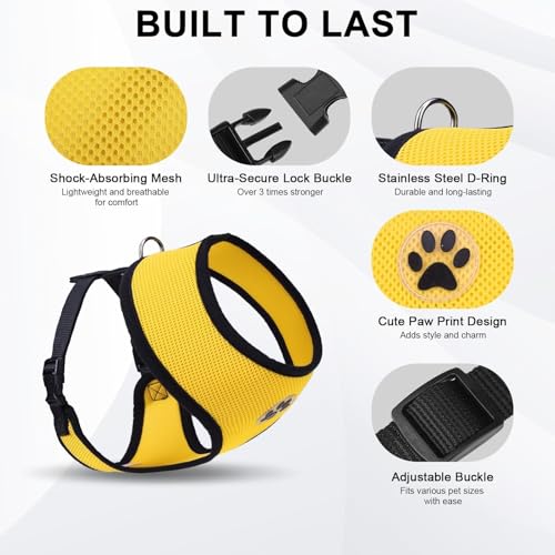BINGPET Small Dog Harness, No Pull Step-in Puppy Pet Vest, Yellow - color: Yellow, size: S (NECK: 12", CHEST: 14"-18")