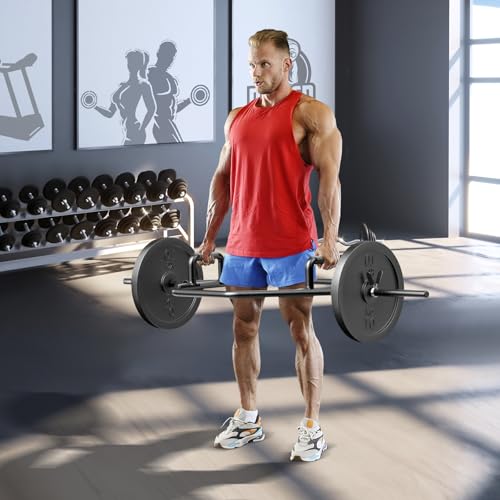 GYMAX Olympic Folding Trap Bar - 56" Chrome Hex Weight Lifting Bar for Squats, Deadlifts, Shrugs & Power Pulls - 800Lbs Capacity - color: Black, 1" Sleeve
